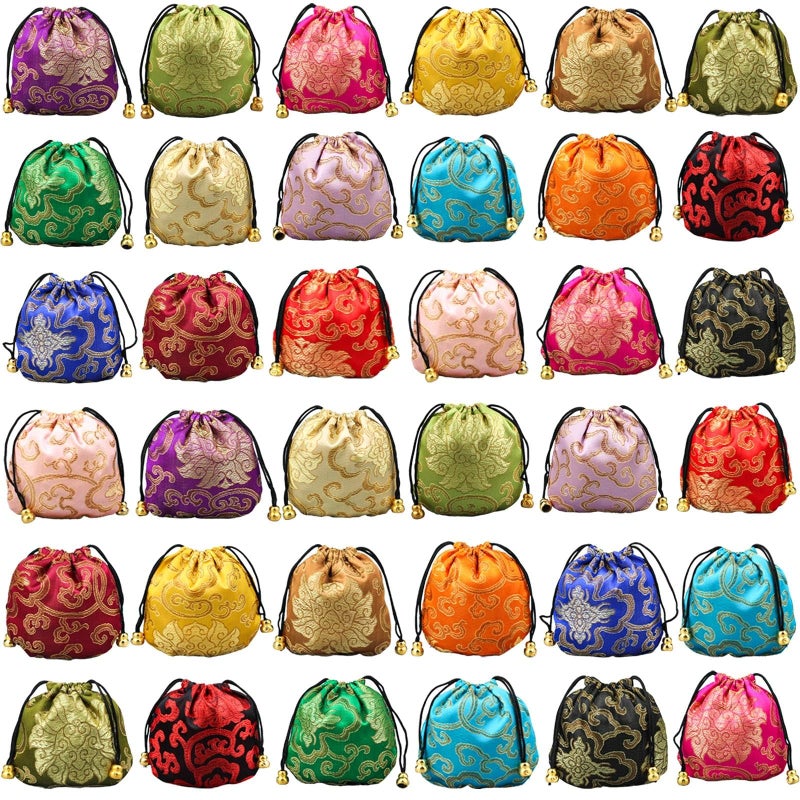 Vafon Chinese Silk Brocade Embroidered Drawstring Jewelry Pouch Bag Colors Value Set 34 pcs - Image 1